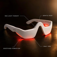 eyeRlaxPRO benefits: red light therapy, gentle heat, soothing vibration, only 38g